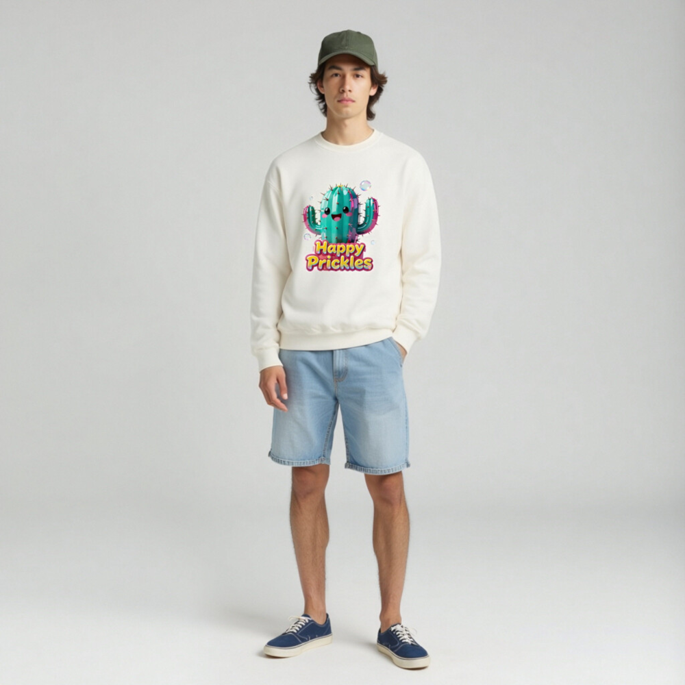 Happy Prickles Cactus Sweatshirt - Unisex Crew Neck, Soft & Comfortable - Image 3