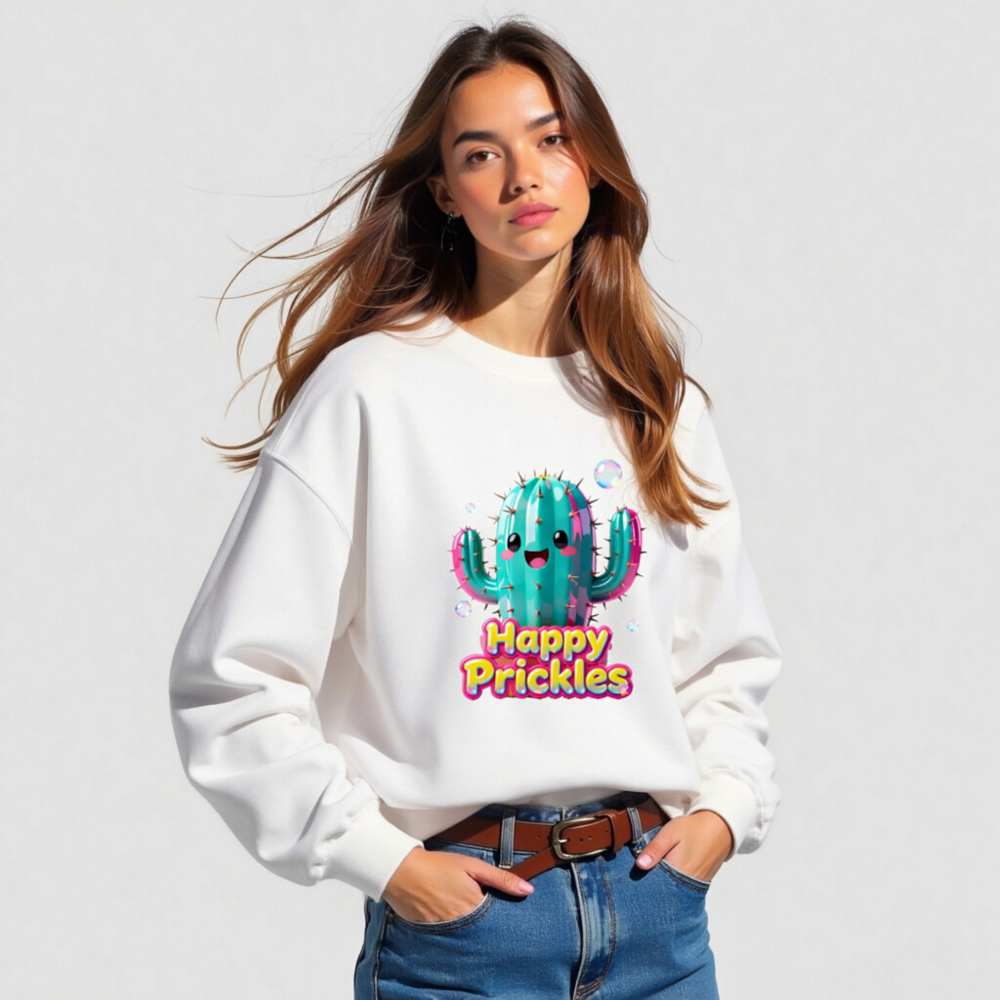 Happy Prickles Cactus Sweatshirt - Unisex Crew Neck, Soft & Comfortable - Image 4