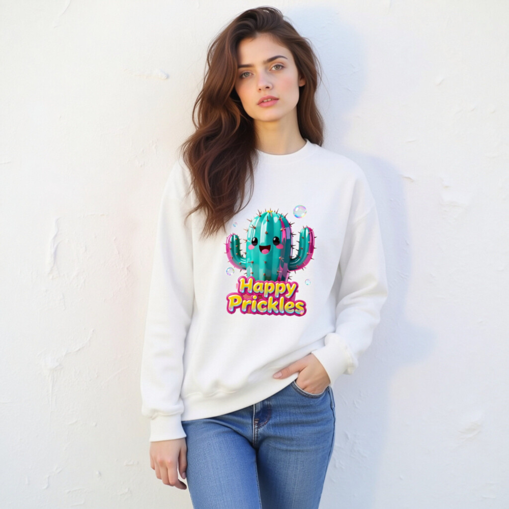 Happy Prickles Cactus Sweatshirt - Unisex Crew Neck, Soft & Comfortable - Image 6