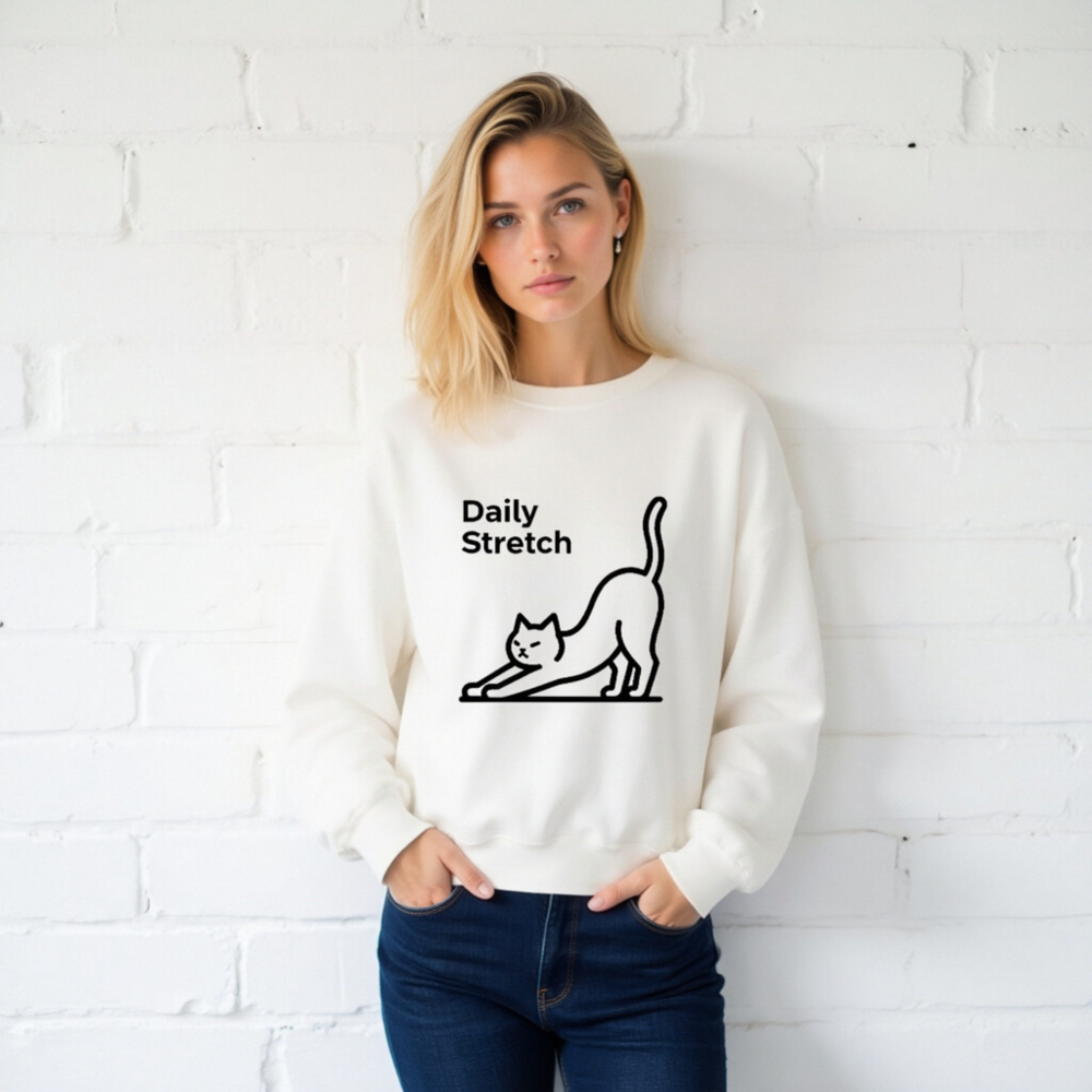 Daily Stretch Cat Sweatshirt | Unisex Crew Neck Sweatshirt - Image 2