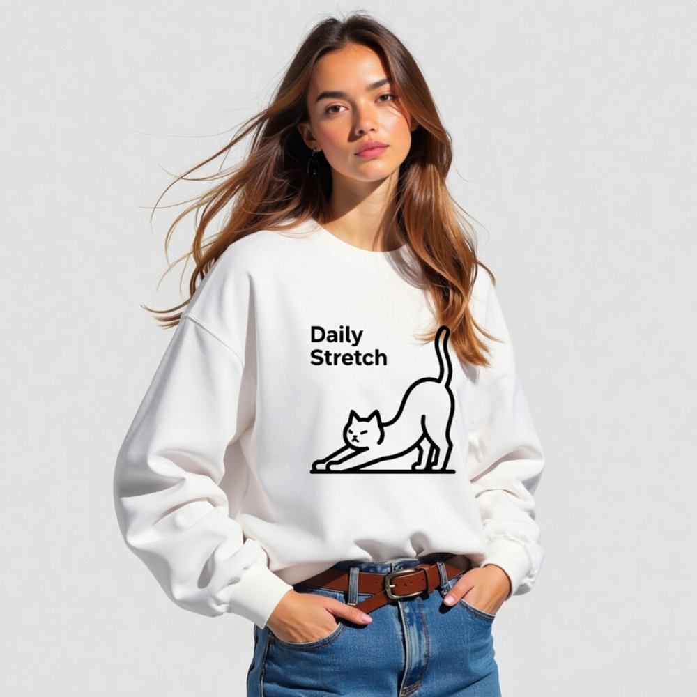 Daily Stretch Cat Sweatshirt | Unisex Crew Neck Sweatshirt - Image 4