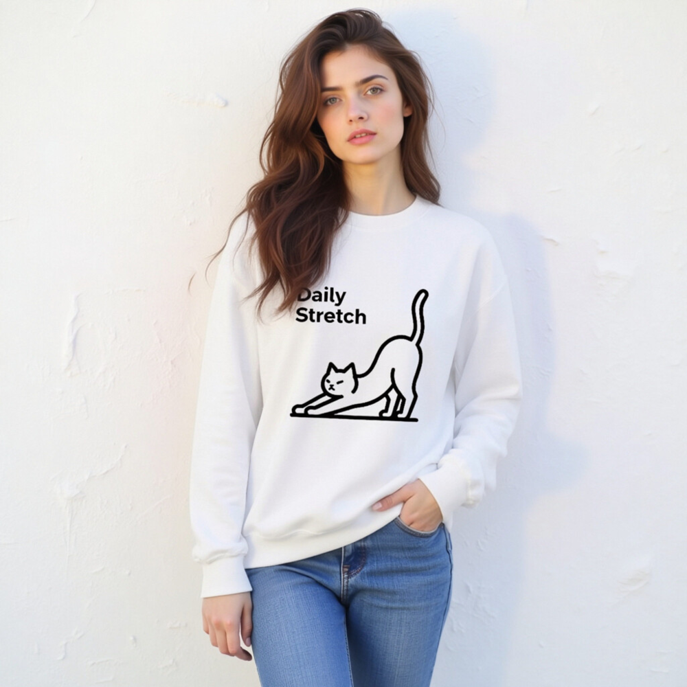 Daily Stretch Cat Sweatshirt | Unisex Crew Neck Sweatshirt - Image 6
