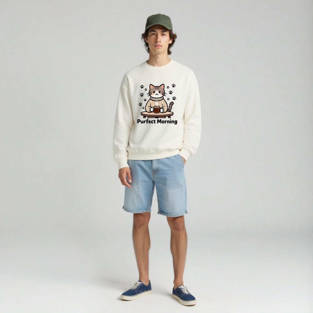 Purfect Morning Cat Sweatshirt | Unisex Crew Neck Sweatshirt - Image 3