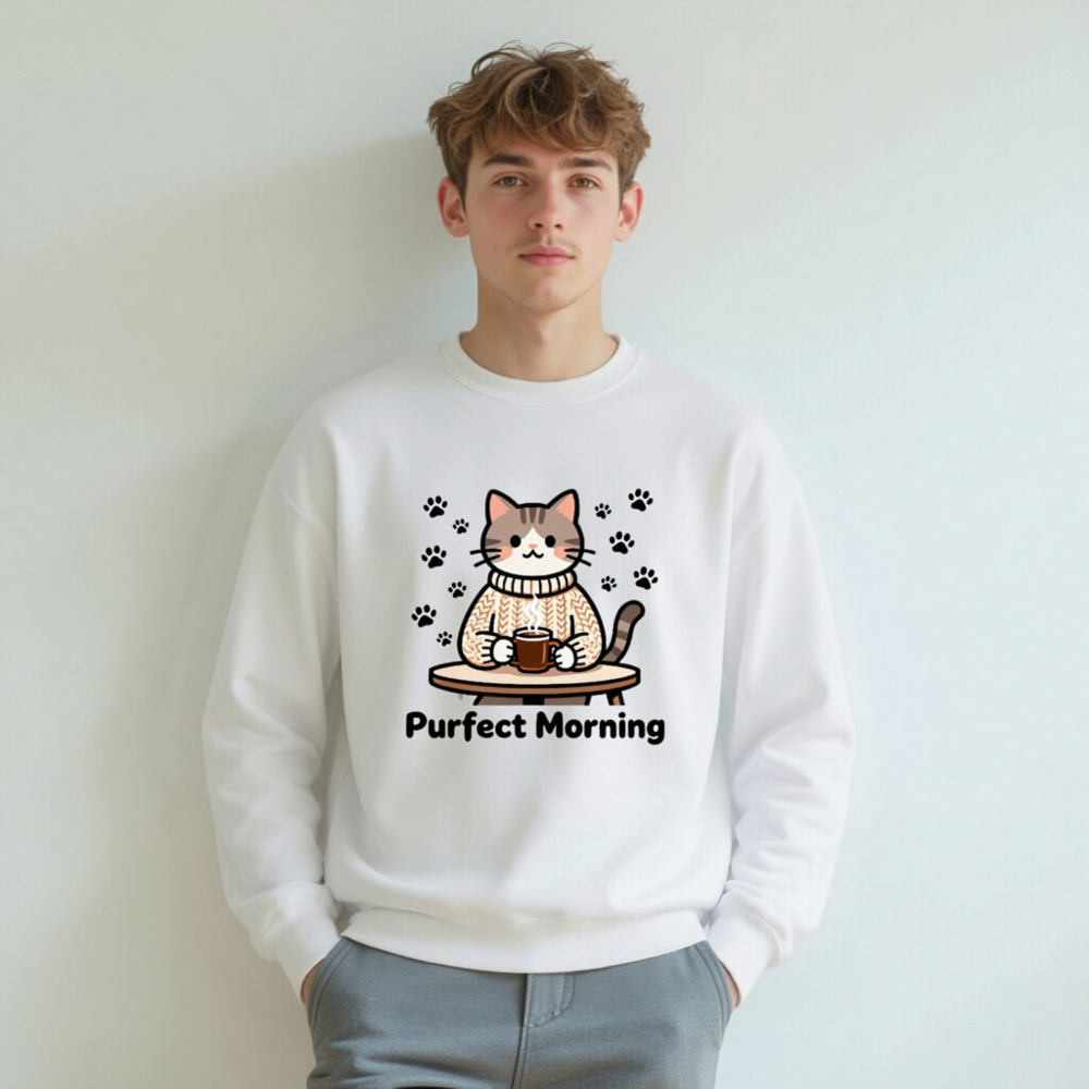 Purfect Morning Cat Sweatshirt | Unisex Crew Neck Sweatshirt - Image 5
