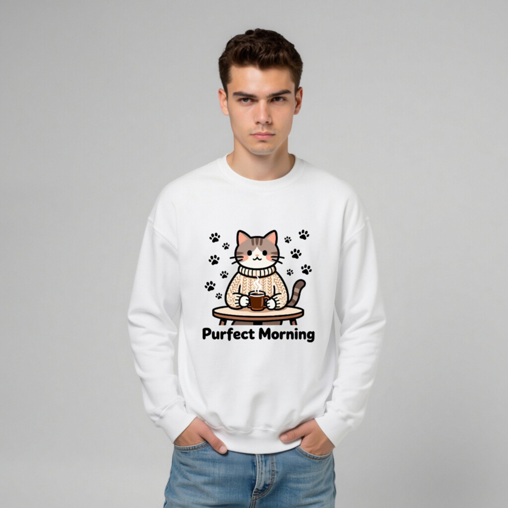 Purfect Morning Cat Sweatshirt | Unisex Crew Neck Sweatshirt - Image 8