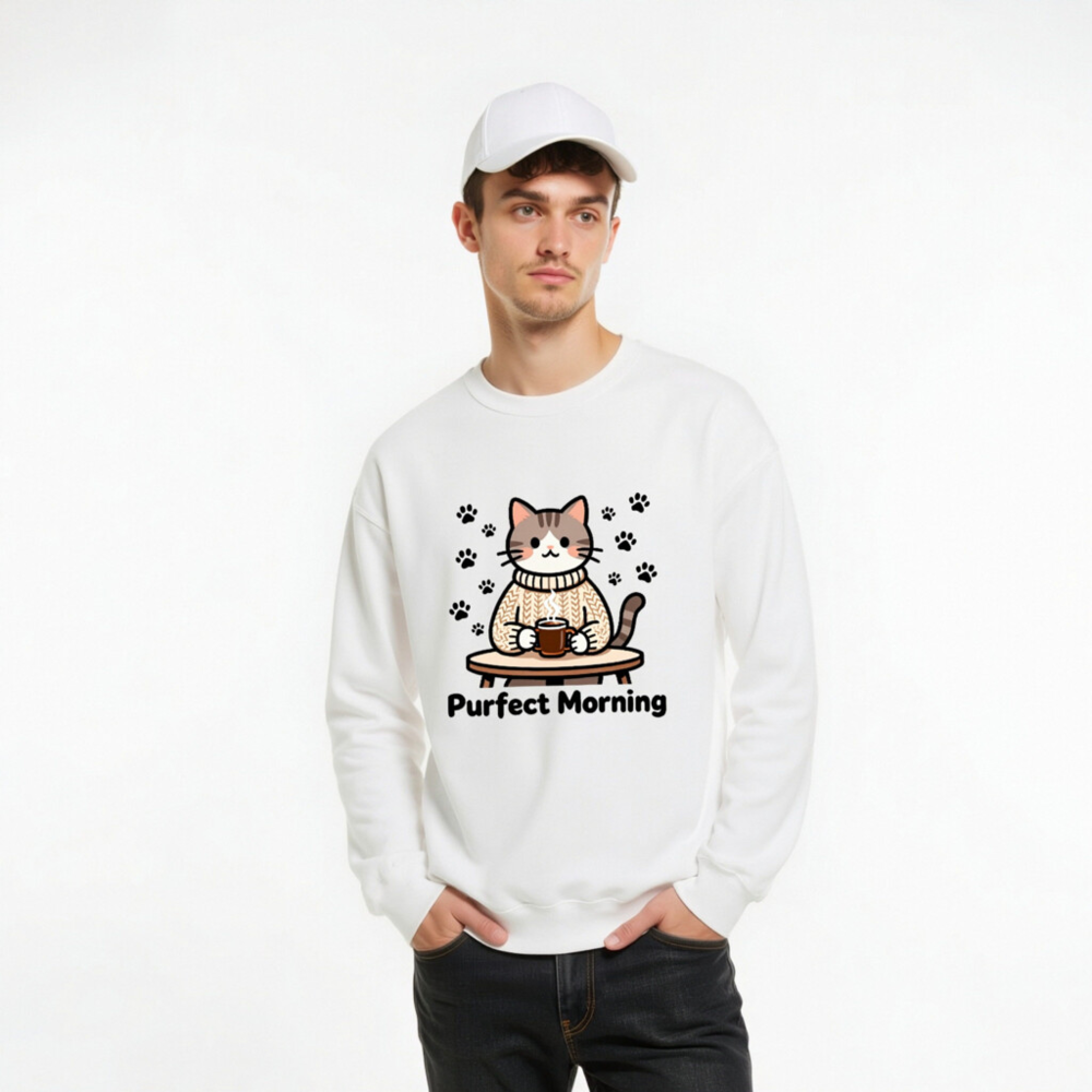 Purfect Morning Cat Sweatshirt | Unisex Crew Neck Sweatshirt - Image 9