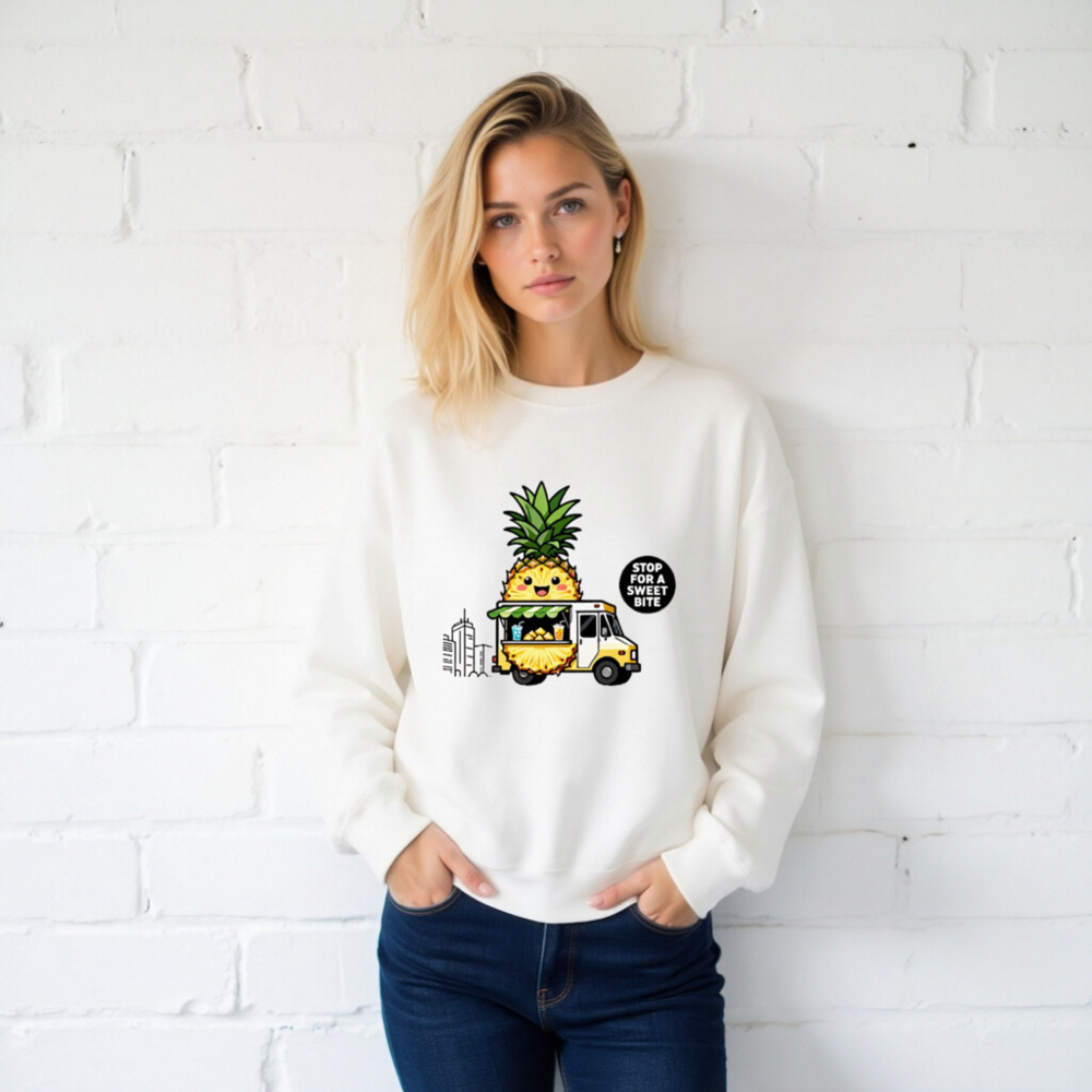 Pineapple Food Truck Sweatshirt | Unisex Crew Neck | Stop for a Sweet Bite - Image 2