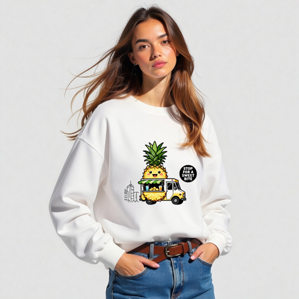 Pineapple Food Truck Sweatshirt | Unisex Crew Neck | Stop for a Sweet Bite - Image 4