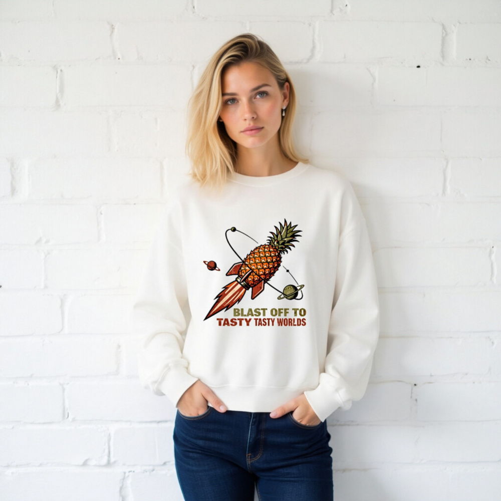 Pineapple Rocket Sweatshirt - Blast Off to Tasty Tasty Worlds Unisex Crew Neck - Image 2