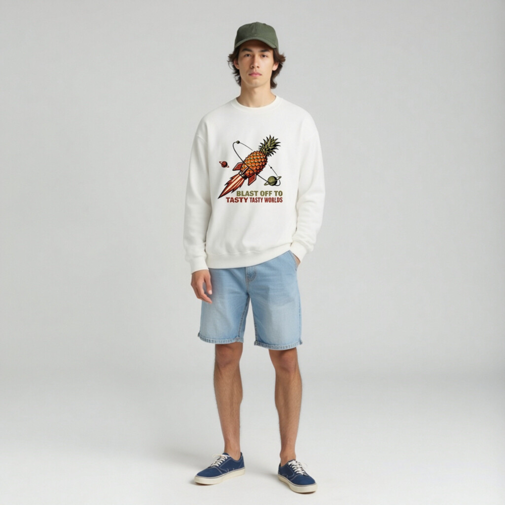 Pineapple Rocket Sweatshirt - Blast Off to Tasty Tasty Worlds Unisex Crew Neck - Image 3