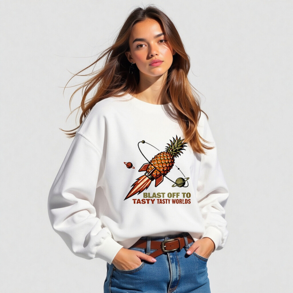 Pineapple Rocket Sweatshirt - Blast Off to Tasty Tasty Worlds Unisex Crew Neck - Image 4