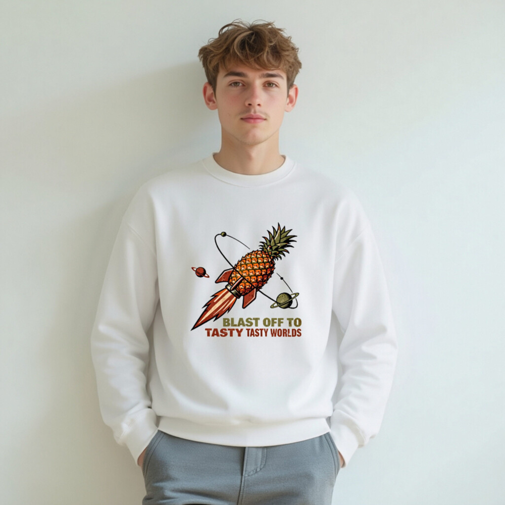 Pineapple Rocket Sweatshirt - Blast Off to Tasty Tasty Worlds Unisex Crew Neck - Image 5