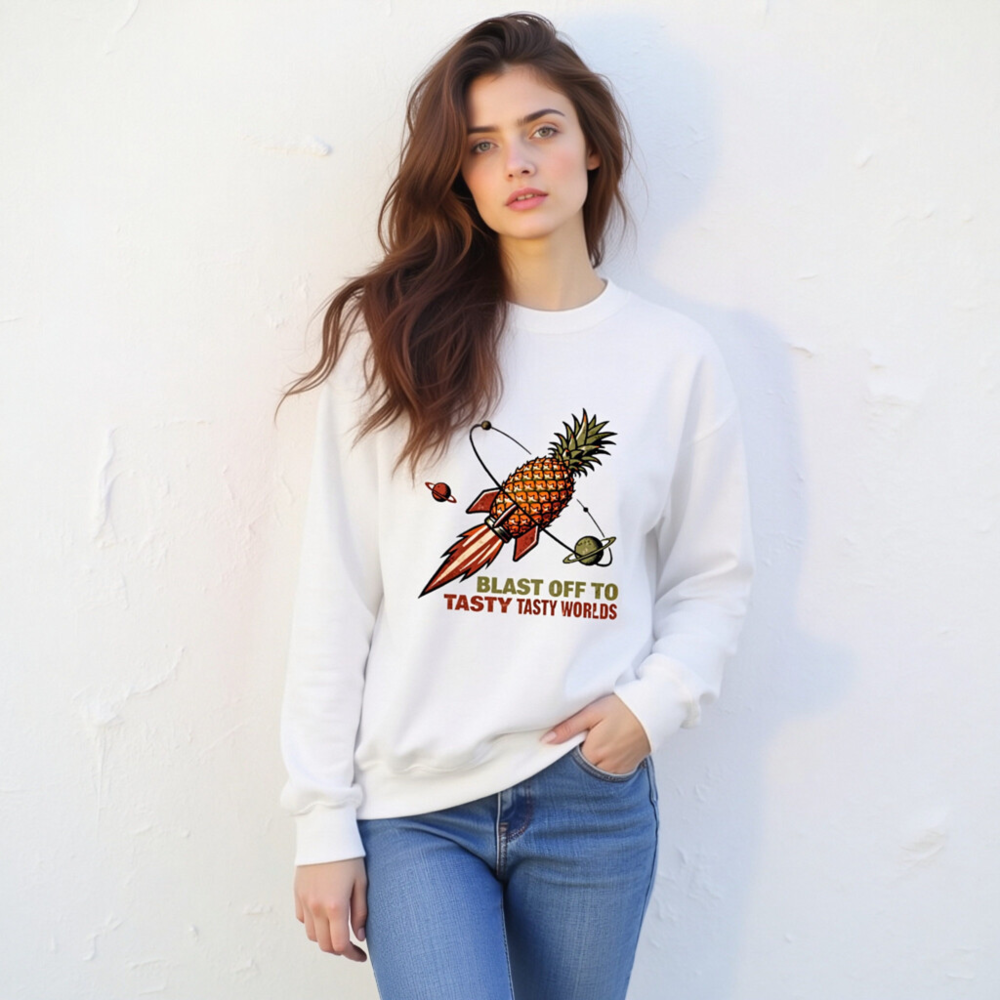 Pineapple Rocket Sweatshirt - Blast Off to Tasty Tasty Worlds Unisex Crew Neck - Image 6