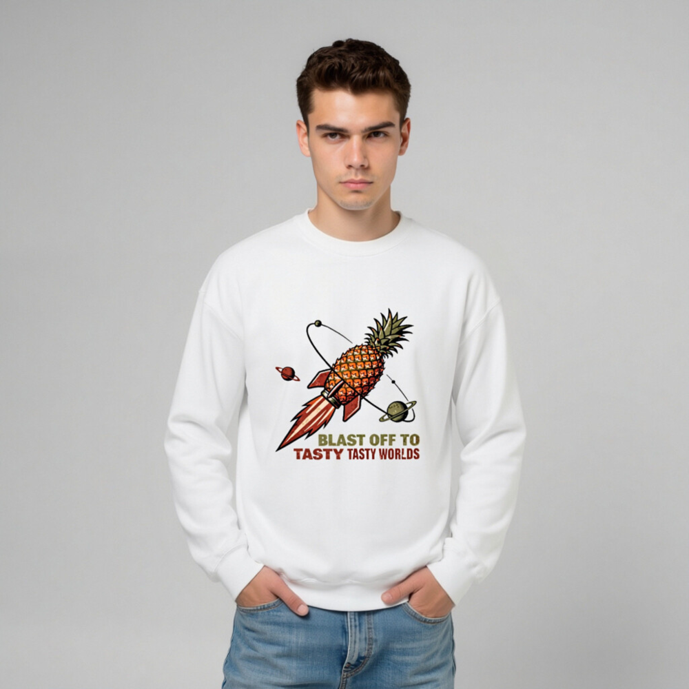 Pineapple Rocket Sweatshirt - Blast Off to Tasty Tasty Worlds Unisex Crew Neck - Image 8