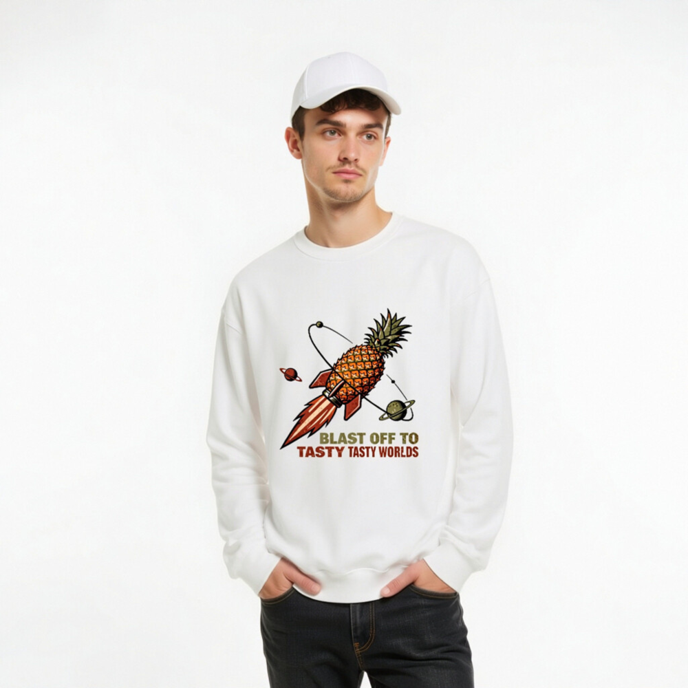 Pineapple Rocket Sweatshirt - Blast Off to Tasty Tasty Worlds Unisex Crew Neck - Image 9