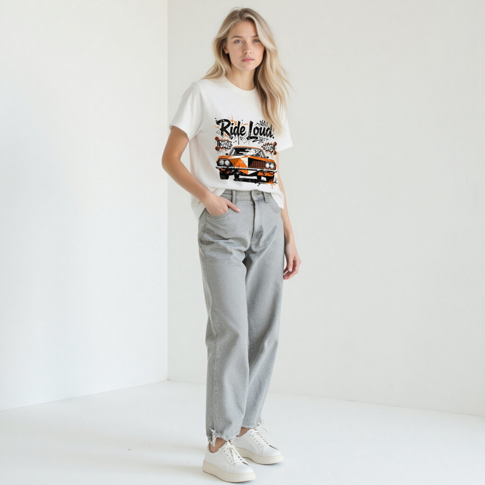 Unisex Organic Cotton T-Shirt - Ride Loud! Orange & Black Car Graphic Tee - Image 8