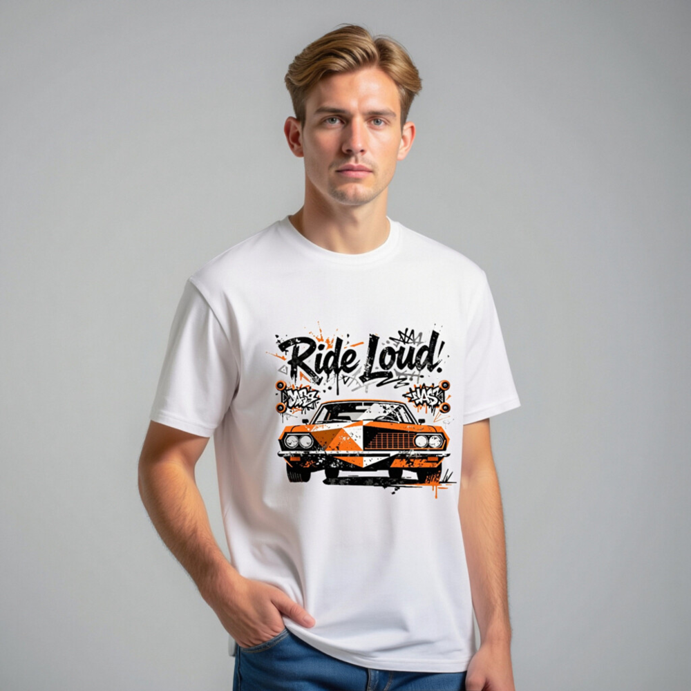 Unisex Organic Cotton T-Shirt - Ride Loud! Orange & Black Car Graphic Tee - Image 10