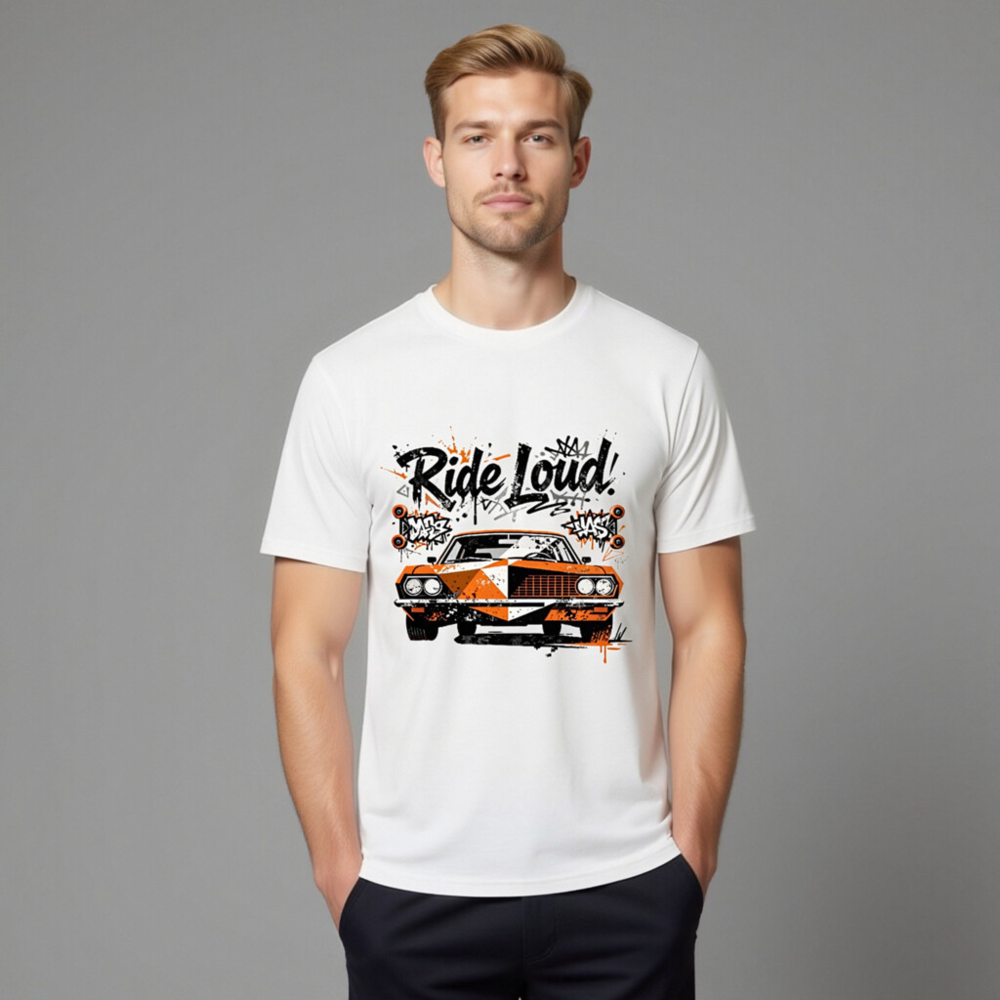 Unisex Organic Cotton T-Shirt - Ride Loud! Orange & Black Car Graphic Tee - Image 11
