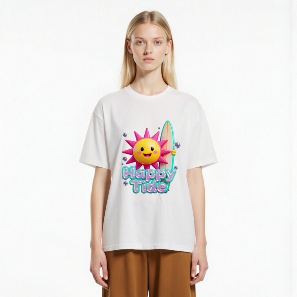 Unisex Organic Cotton T-Shirt | Happy Tide Sun Surf Graphic Tee - Image 2