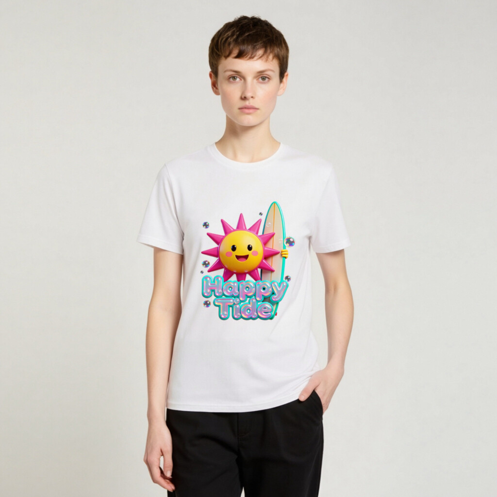 Unisex Organic Cotton T-Shirt | Happy Tide Sun Surf Graphic Tee - Image 3