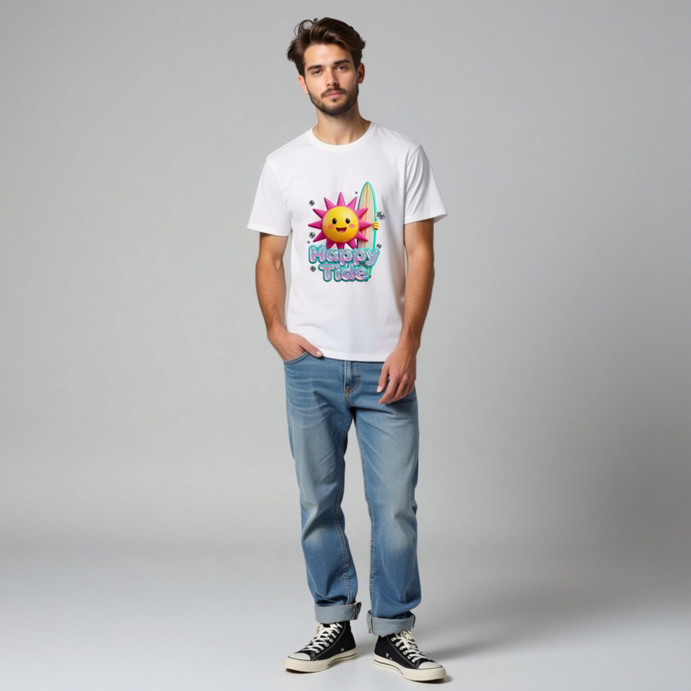 Unisex Organic Cotton T-Shirt | Happy Tide Sun Surf Graphic Tee - Image 4