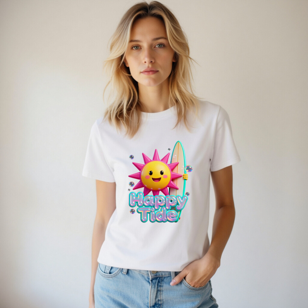 Unisex Organic Cotton T-Shirt | Happy Tide Sun Surf Graphic Tee - Image 6