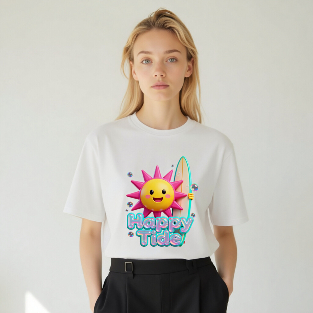 Unisex Organic Cotton T-Shirt | Happy Tide Sun Surf Graphic Tee - Image 7