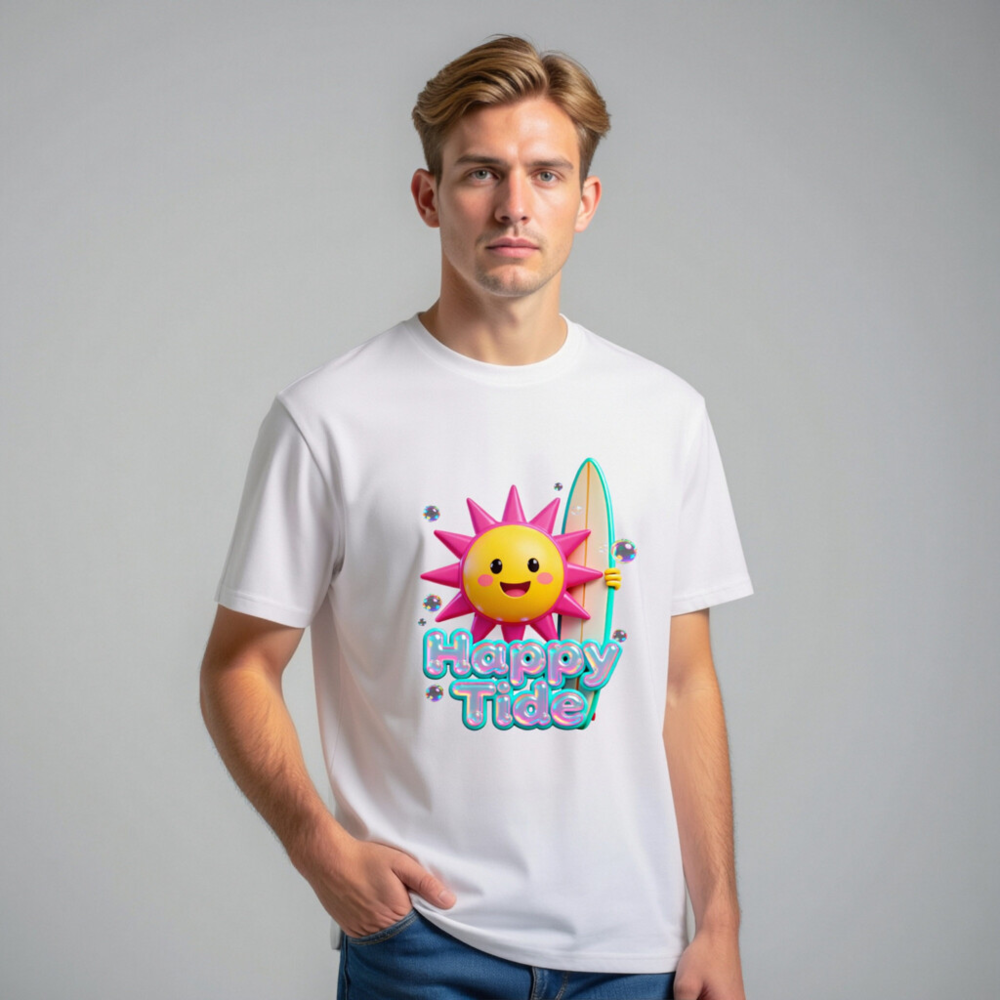 Unisex Organic Cotton T-Shirt | Happy Tide Sun Surf Graphic Tee - Image 10