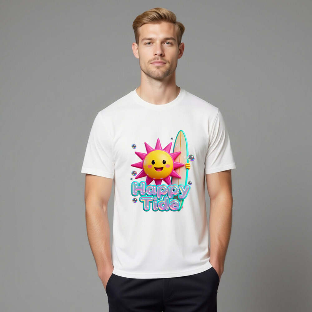 Unisex Organic Cotton T-Shirt | Happy Tide Sun Surf Graphic Tee - Image 11