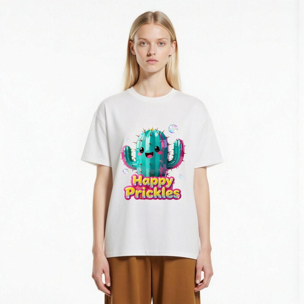 Happy Prickles Cactus T-Shirt - Unisex Organic Cotton Tee - Image 2
