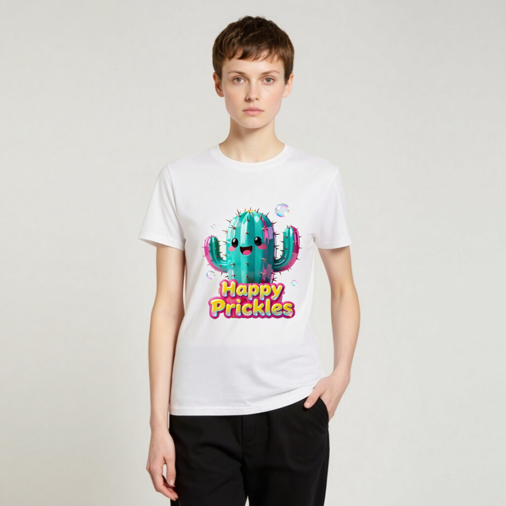 Happy Prickles Cactus T-Shirt - Unisex Organic Cotton Tee - Image 3