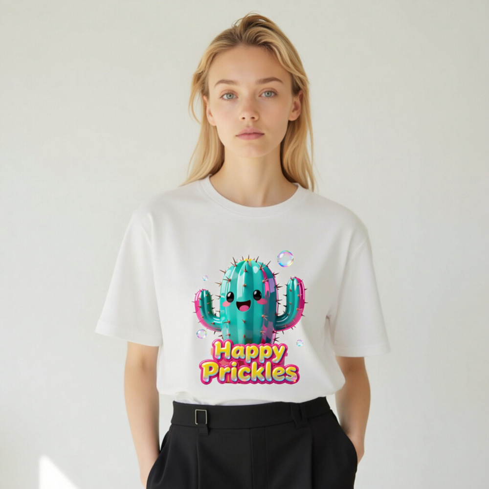 Happy Prickles Cactus T-Shirt - Unisex Organic Cotton Tee - Image 7