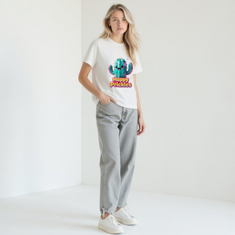 Happy Prickles Cactus T-Shirt - Unisex Organic Cotton Tee - Image 8