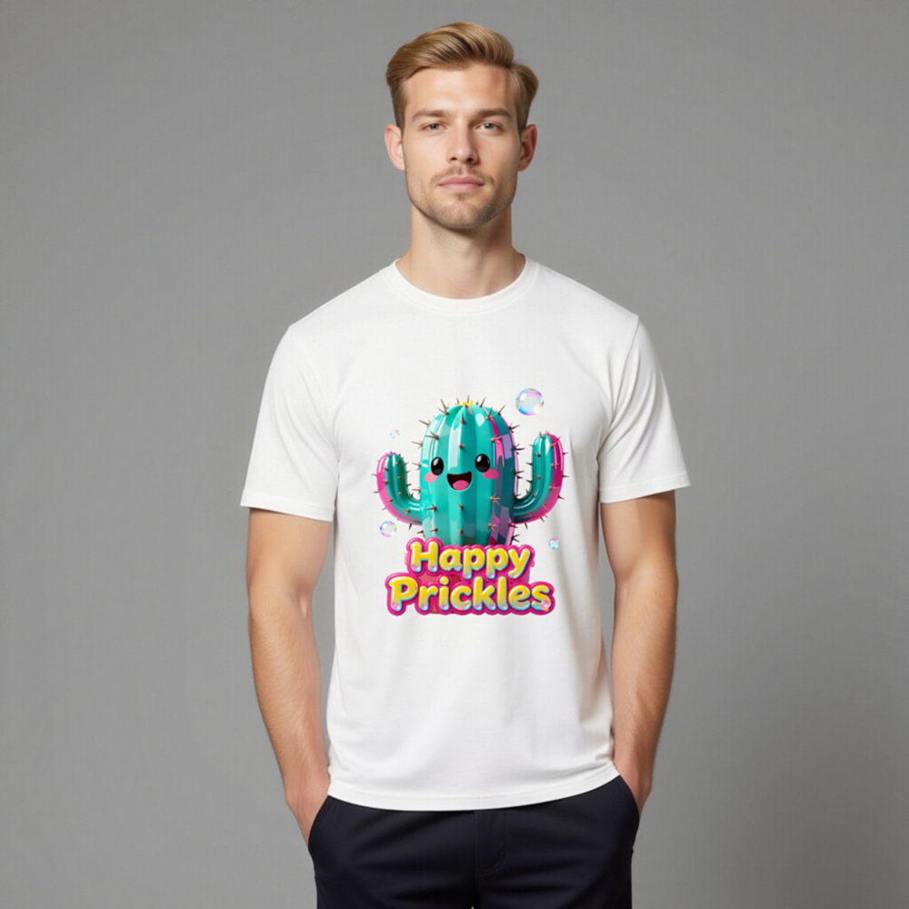 Happy Prickles Cactus T-Shirt - Unisex Organic Cotton Tee - Image 11