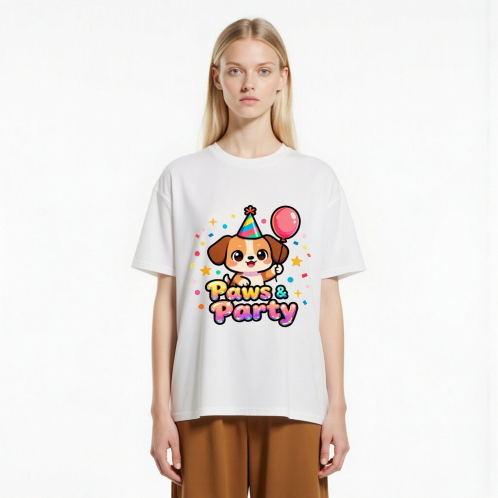 Unisex Organic Cotton T-Shirt | Paws & Party Puppy Birthday Shirt - Image 2