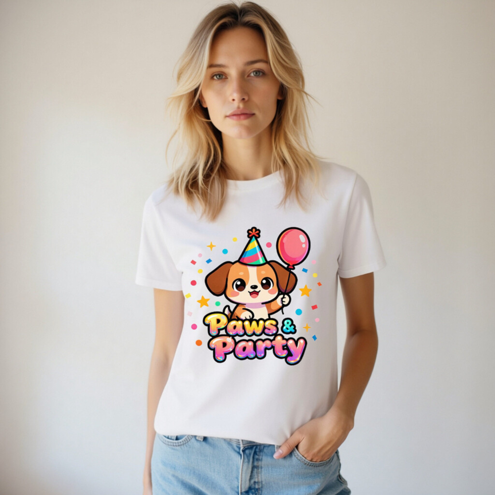 Unisex Organic Cotton T-Shirt | Paws & Party Puppy Birthday Shirt - Image 6