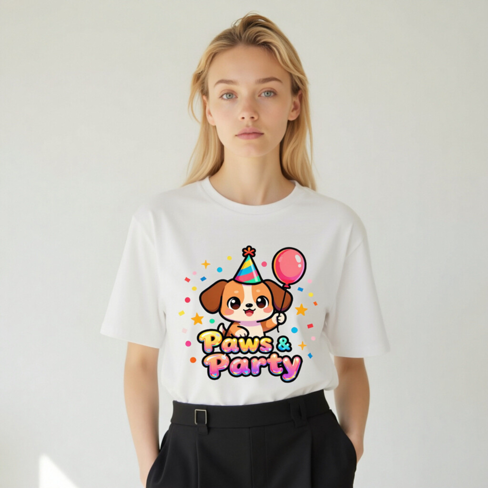 Unisex Organic Cotton T-Shirt | Paws & Party Puppy Birthday Shirt - Image 7