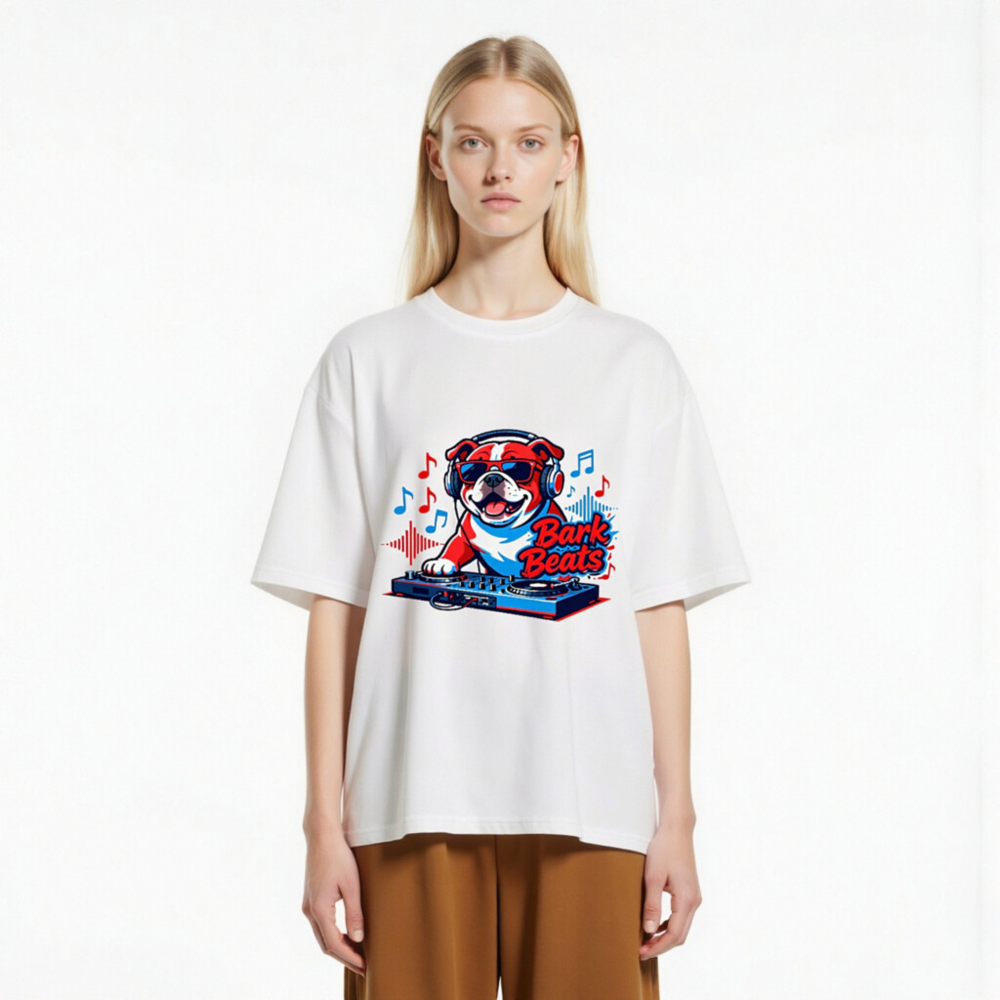 Unisex Organic Cotton T-Shirt | Bark Beats DJ Bulldog Graphic Tee - Image 2