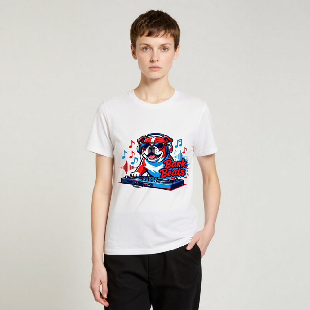 Unisex Organic Cotton T-Shirt | Bark Beats DJ Bulldog Graphic Tee - Image 3
