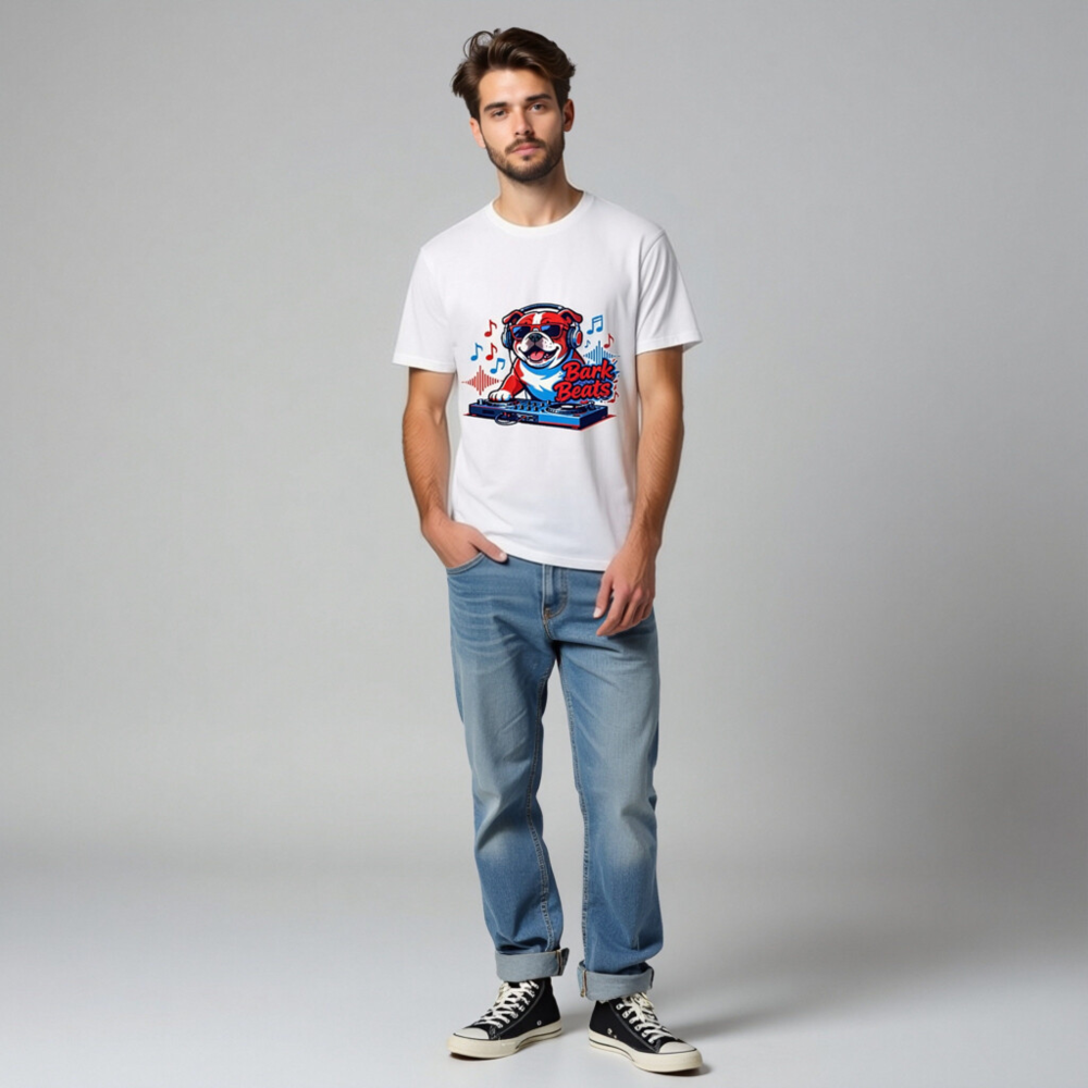 Unisex Organic Cotton T-Shirt | Bark Beats DJ Bulldog Graphic Tee - Image 4