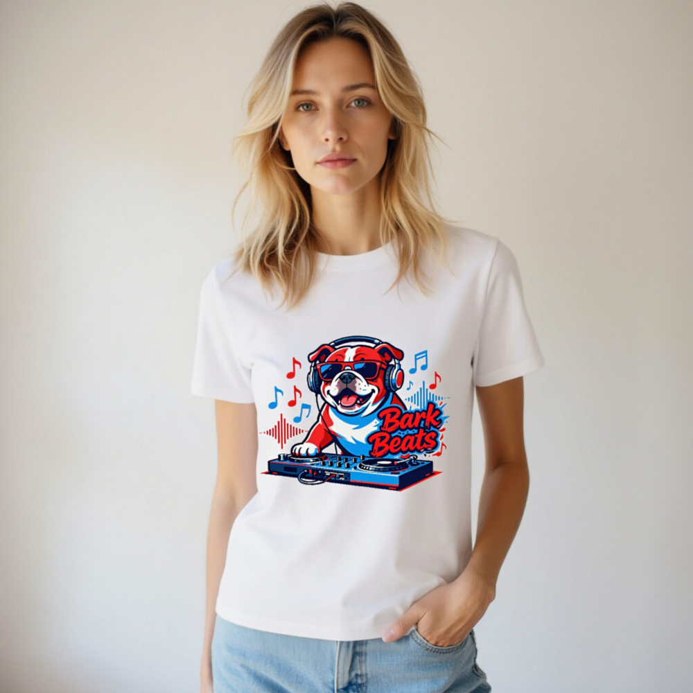 Unisex Organic Cotton T-Shirt | Bark Beats DJ Bulldog Graphic Tee - Image 6