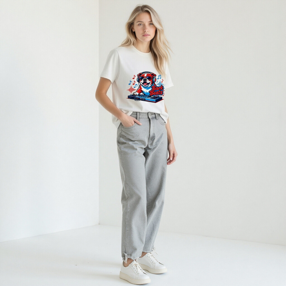 Unisex Organic Cotton T-Shirt | Bark Beats DJ Bulldog Graphic Tee - Image 8