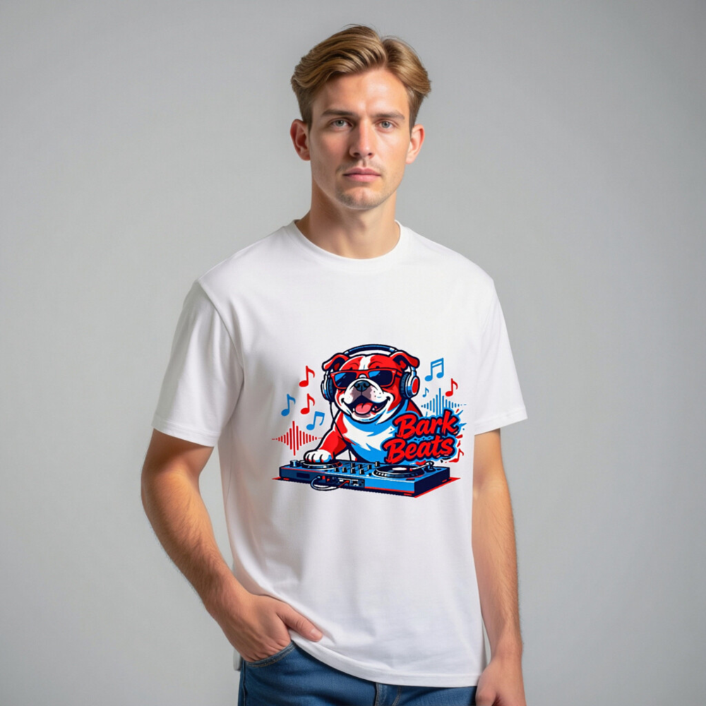 Unisex Organic Cotton T-Shirt | Bark Beats DJ Bulldog Graphic Tee - Image 10