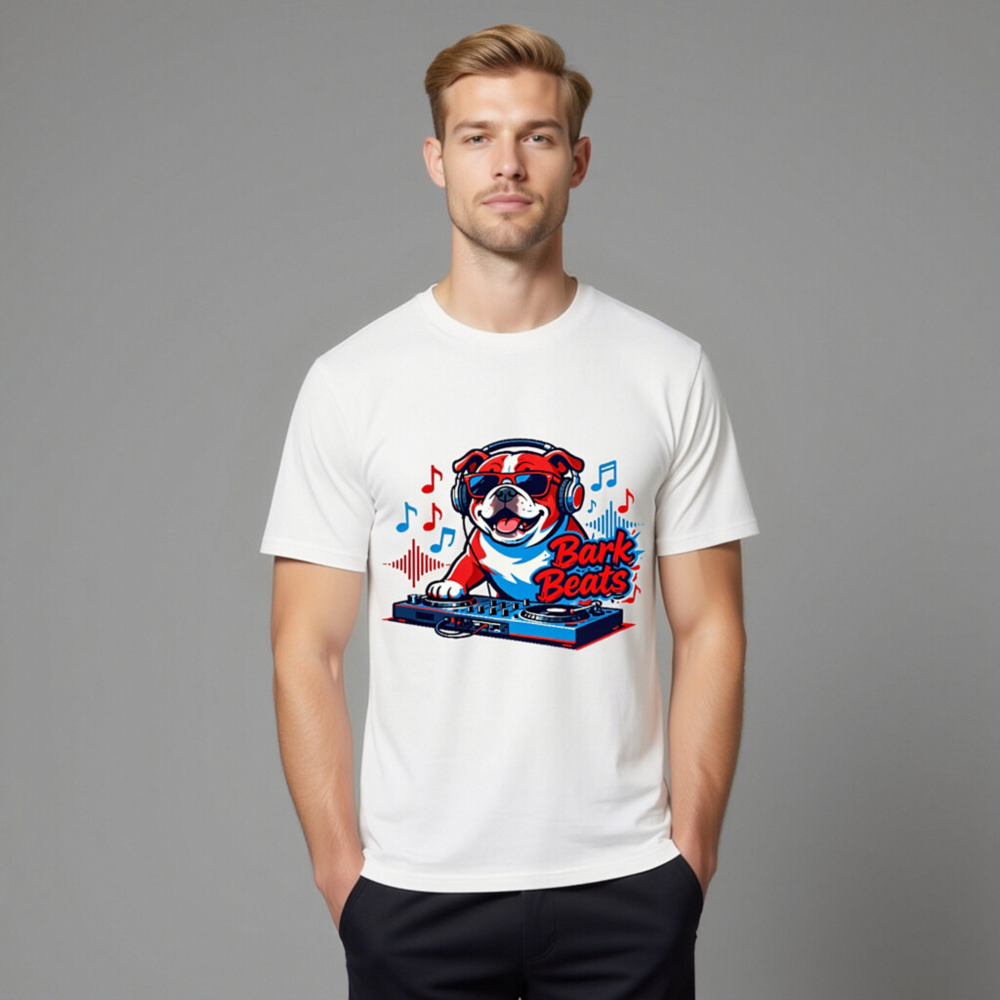 Unisex Organic Cotton T-Shirt | Bark Beats DJ Bulldog Graphic Tee - Image 11