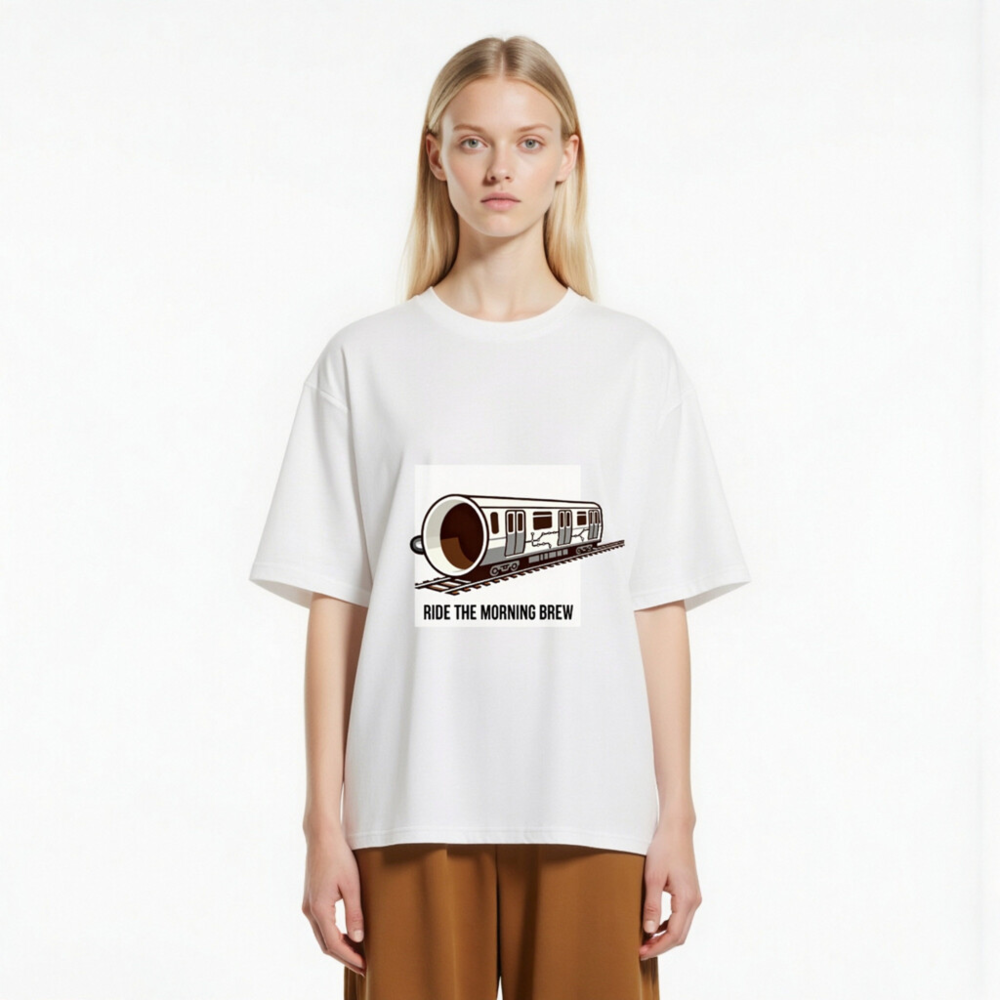 Ride the Morning Brew Coffee Train T-Shirt | Organic Cotton Unisex Tee - Image 2