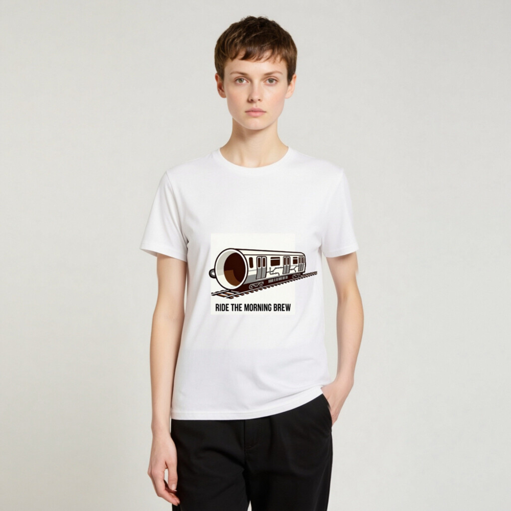 Ride the Morning Brew Coffee Train T-Shirt | Organic Cotton Unisex Tee - Image 3