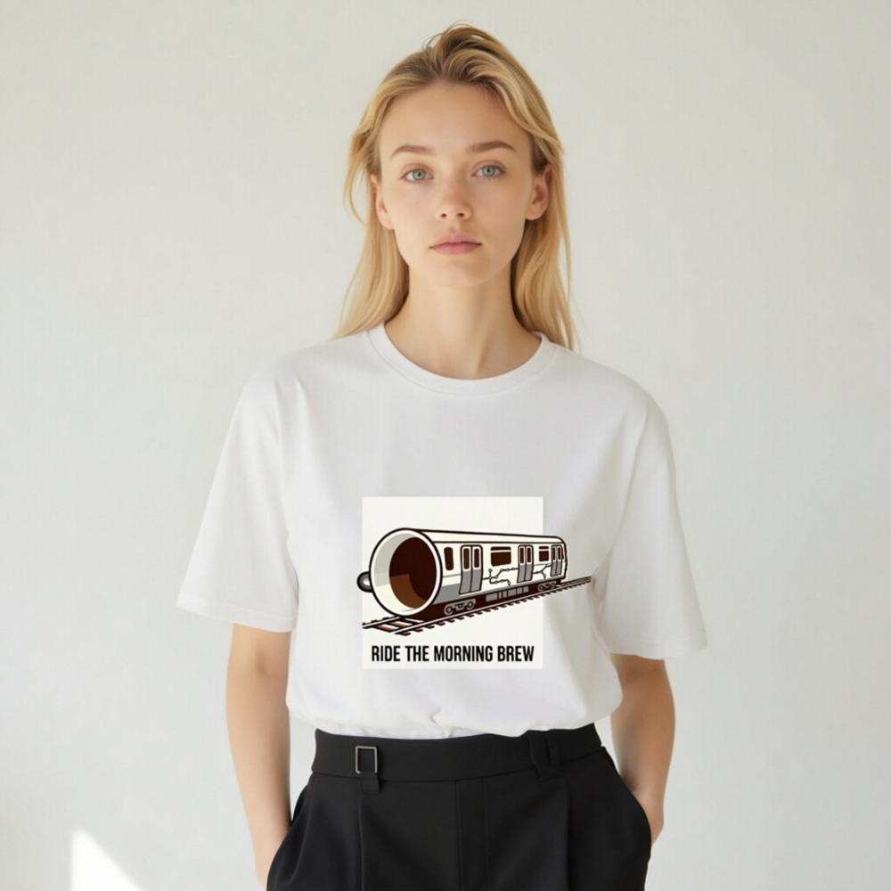 Ride the Morning Brew Coffee Train T-Shirt | Organic Cotton Unisex Tee - Image 7
