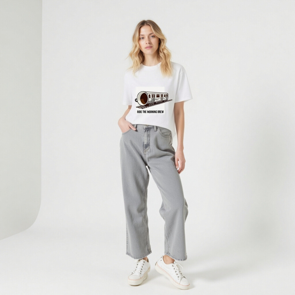 Ride the Morning Brew Coffee Train T-Shirt | Organic Cotton Unisex Tee - Image 9