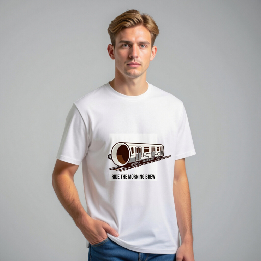 Ride the Morning Brew Coffee Train T-Shirt | Organic Cotton Unisex Tee - Image 10