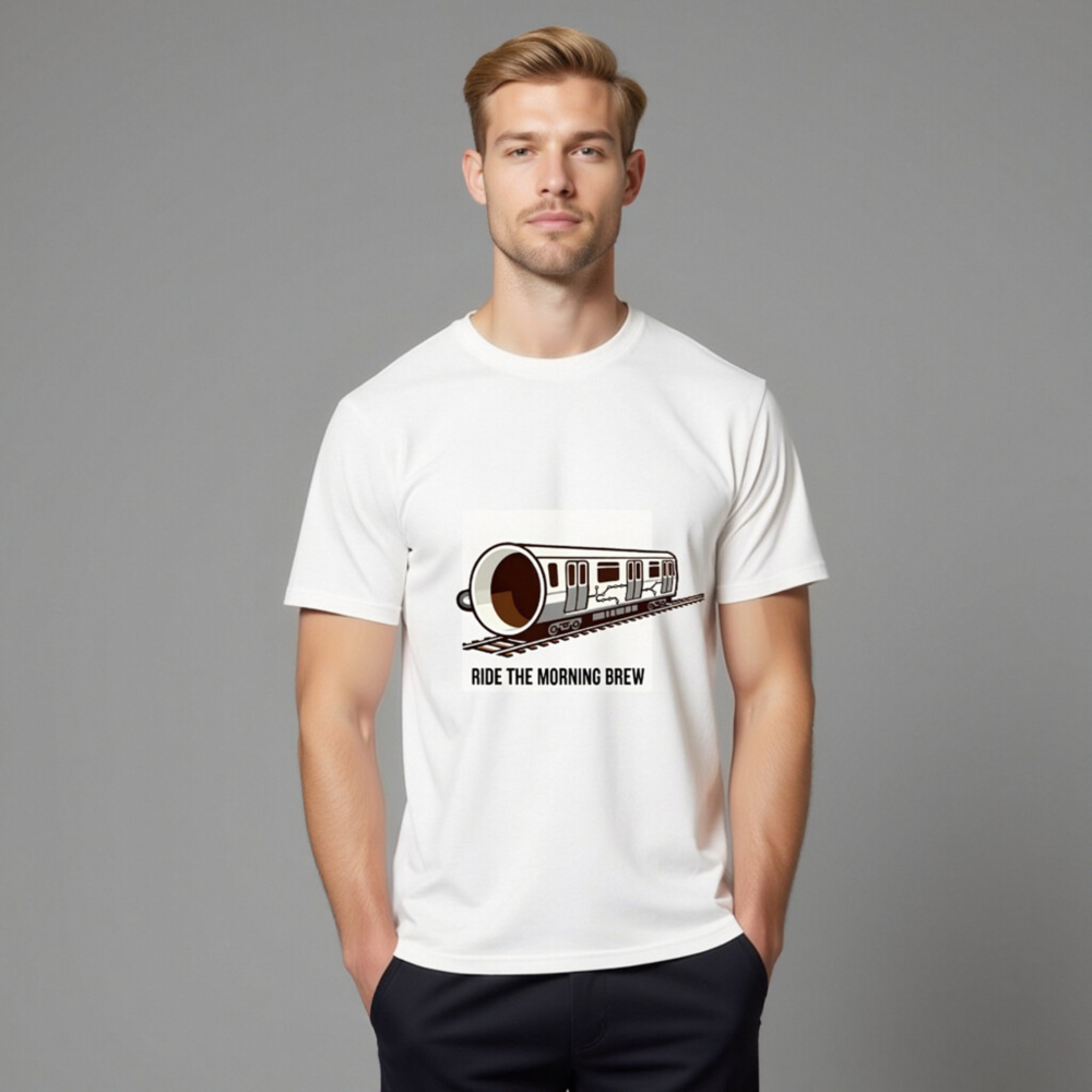 Ride the Morning Brew Coffee Train T-Shirt | Organic Cotton Unisex Tee - Image 11